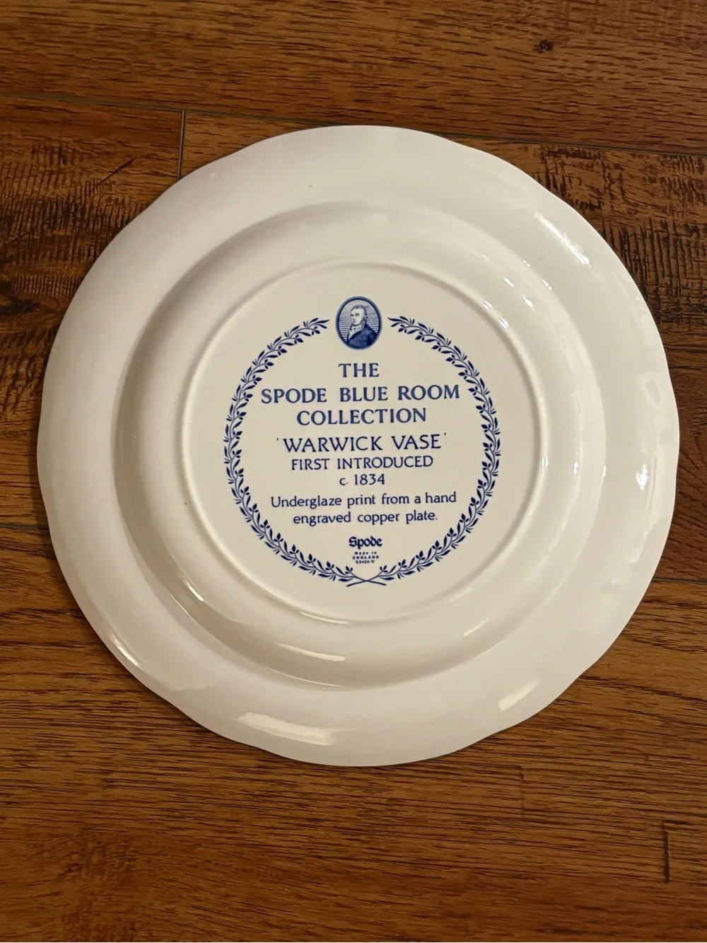 Spode Blue Room Warwick Vase Transferware Dinner Plate England 10.5”